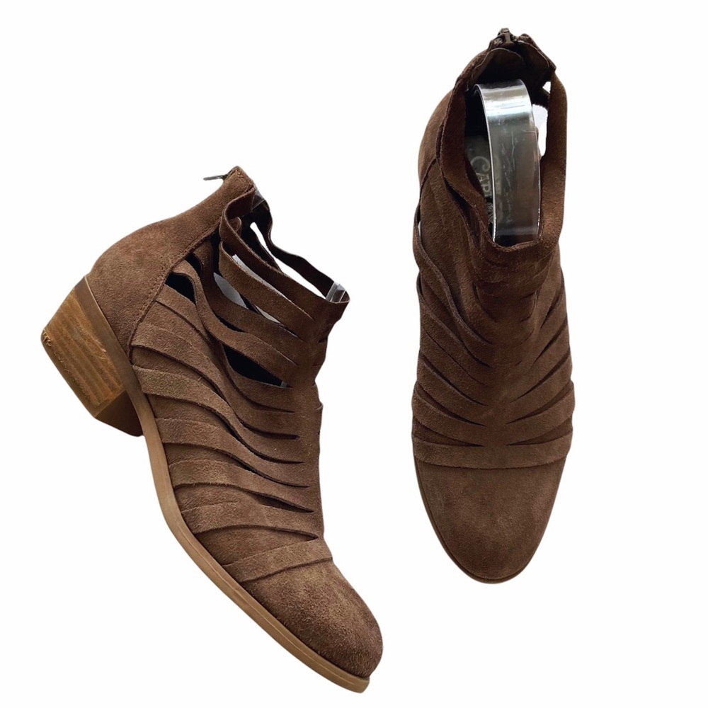Carlos Santana Brown Leather Suede Cut Out Strappy Ankle Boots Booties Shoes 7.5